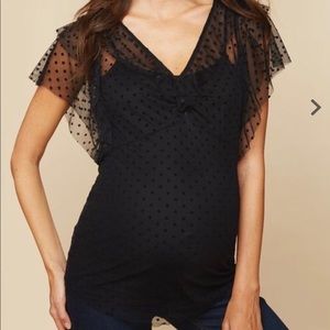 Motherhood Maternity sheer black polka dot shirt
